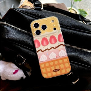 Sweet Cartoon Splice Grid Pattern Strawberry Cake Shockproof Protective Phone Cover Case for iPhone 17 16 15 14 Pro Max Air