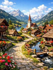 Kayou | Oil Painting By Numbers Romantic Mountain Lakeside Cottage Kits Number Drawing Canvas DIY Pictures By Numbers Home Decor