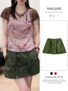 Shalldoer | กระโปรงสั้นทรงเอเอวสูงสไตล์อเมริกันย้อนยุคสำหรับผู้หญิง ฤดูร้อนปี 2025 ดีไซน์ใหม่ กระโปรงสั้นทรงเอขากว้าง แฟชั่น