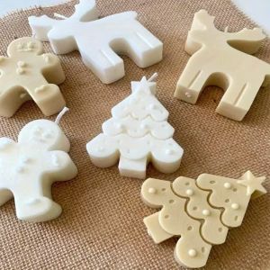 Silicone Mold Set Christmas Tree Reindeer Smiling Gingerbread Man for DIY Candle Soap Plaster Crafts Christmas Decoration Gift