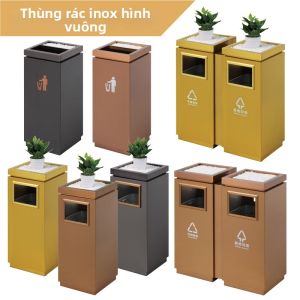 MLZH | Thùng Rác Inox Thương Mại Có Đế Đựng Tro Thuốc Để Phân Loại