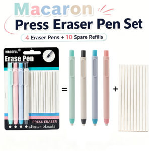 Eraser Pen Card Set Creative Pen Shape Press Type Pencil Eraser with Replaceable Core Sketching Painting Writing Erase Supplies