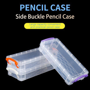 [TL]【SA】1Pc Plastic Transparent Pencil Case Large Capacity Simple Double Buckle Box Sketch Art Box For School Stationery
