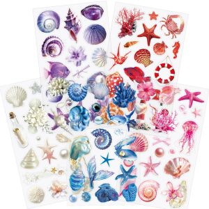 5 Pcs Cartoon Transparent Stickers Ins Style Ocean Shell Pearl PET Waterproof Decals for Journal Laptop Phone Case Gift