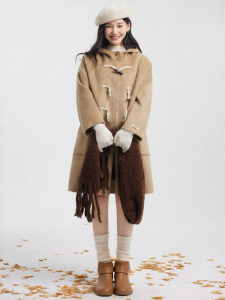 Camel Color Double-Faced Wool Coat for Women Winter New Retro Loose Mid-Length Coat