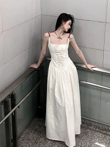 French Style White Strapless Dress Womens Winter Beach Vacation Long Dress Small Design Floral Print Skirt High Waist A-Line