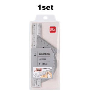 deli | Deli Aluminum Alloy Ruler Set Multifunctional Triangle Ruler Protractor for Student Exam Drawing School Stationery Supplies