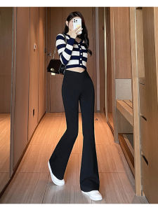 Quần Ống Loe Cạp Cao Màu Đen Mỏng Mùa Xuân Thu Cho Nữ Quần Dài Thường Ngày Ôm Vừa Vặn Cỡ Nhỏ Quần Ống Loe