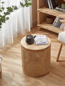 MU FENG ZHI NAN | Wabi-sabi Style Rattan Circular Storage Side Table