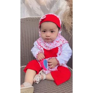 SWEETY OWL MOSLEM SET Pakaian Baju Celana Kerudung Jilbab Anak Cewe Perempuan Lucu Murah Babee Baby Shop