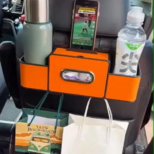 กล่องเก็บของด้านหลังเบาะรถ กล่องเก็บของอเนกประสงค์ แขวนด้านหลังเบาะรถยนต์ กล่องทิชชู่ ที่วางแก้ว ที่วางโทรศัพท์ ปรับระดับได้