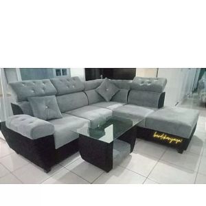 satu set sofa L hadres kancing mutiara plus meja dan 2 bantal imut free ongkir bandung