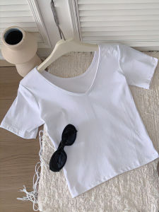 Summer New Style Womens Slim Fit Short Sleeve T-Shirt V-Neck Shoulder Length Pure Desire Fashion Cover up Base Layer Top
