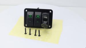 12V 24V DC 3/4/5/6/8 Sets of Marine Control Lever Switch Panel with 4.8A Dual USB Charger Voltage and Sticker Green