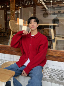 DAVID&ME | Lucky Red Collared Knitted Sweater Cardigan