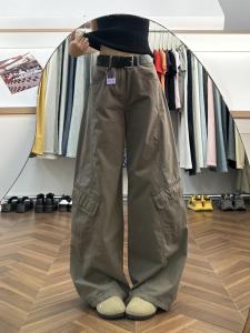 Quần Ống Rộng Màu Xanh Quân Đội Phong Cách Mỹ Cổ Điển Cho Nữ Mùa Thu 2025 Quần Ống Đứng Rộng Rãi Thoải Mái