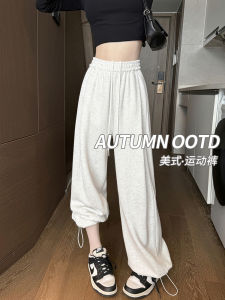 สีขาว สีเทา ผู้หญิง หลวม Joggers เอวยืดหยุ่น กางเกงลำลอง เอวสูง พรางหุ่น กางเกงวอร์ม ฤดูใบไม้ร่วง ฤดูใบไม้ผลิ เทรนด์แฟชั่น