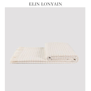 ELIN LONYAIN | Simple Luxurious Light Beige Knit Tassels Throw Blanket