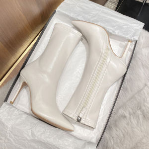 White High Heel Boots Womens Spring Autumn New Pointed Toe Short Boots Thin Heel Slim Martin Boots Mid-Calf Boots