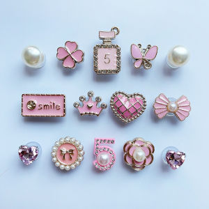 14Pcs Pink Shoe Charms Set Diamond Pearl Rhinestone Detachable Chain buckle Girls Shoe Decoration Creative DIY Shoe Flower