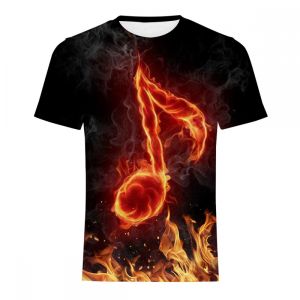 Loose Mens Short Sleeve 3D T-Shirt Casual Digital Printing Breathable Affordable Music Element Note Sport Scene round Neck T-Shirt