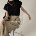 PAPERLLL Women's Half-High Neck Knit T-Shirt Sleeveless Black Ice Silk Inner Wear for Commuting Summer Casual Work Clothing. 