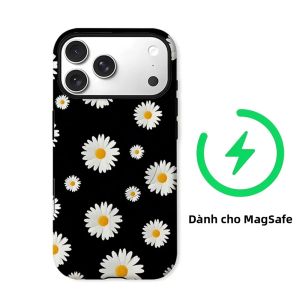 Ốp Điện Thoại Hai Lớp Màu Đen Trắng Daisy Cho iPhone 18-11 Air Pro Max Plus - Chống Sốc Chống Trầy Xước Chất Liệu TPU Mềm Chống Bụi Chống Trượt