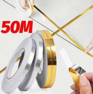 【Swan Home】50M Self Adhesive Wall Tile Floor Tape Gold Silver Ceramic Tile Gap Decor Sticker Mildewproof Waterproof Home Decorative Strip