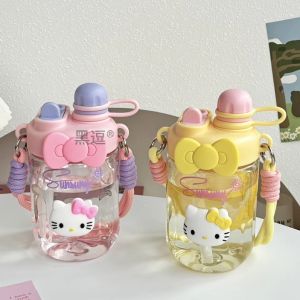 Kt Cat Straw Water Bottle Large Capacity Portable Student Cute Summer Thermos for Girls High Aesthetic Value 2025 New Model