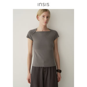 INSIS FEMME | Fluffy Long Staple Cotton Elegant Ballet Neck Fitted T-Shirt