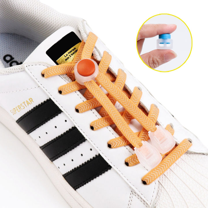 1 Pair Elastic Shoe Laces Round Snap Lock Flat Shoelaces Without Ties