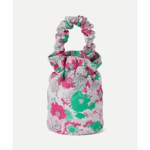 DaVee | Pink evening bag flower bucket bag Womens handbag Ruched top handle bag