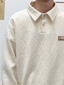 SINRANSINYA丨áo thun polo-Người Đàn Ông Của Tops-Đường Phố Cậu Bé dài tay Polo Áo Sơ Mi Người Đàn Ông Của Mới Hợp Thời Trang Áo Giản Dị Cho rộng mùa xuân và mùa thu Ve Áo Vài Jacquard Đa Năng Hàng Đầu