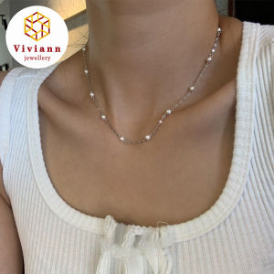 Viviann Original Design S925 Sterling Silver Light Luxury All Sky Star Pearl Necklace Female Collar Chain Pendants Bead Chain Necklace Snake Chain Choker Shiny Cute Girl Gift Fine Jewelry Wholesale