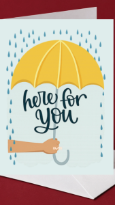 Support Card - Here for You | Umbrella in Rain Illustration | A6 Comfort Sympathy Empathy Condolence Greeting Card