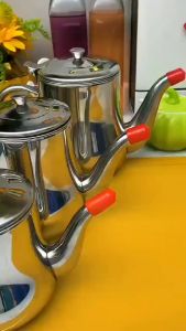 Stainless Steel Oil Container Household Oil Strainer Kitchen Oil Filter Pot Oil Storage Bottle 32oz