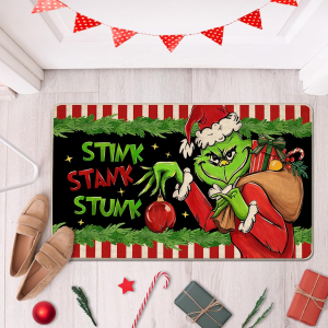 VIKAMA Christmas Stank Stunk Decorative Doormat Green Christmas Indoor/Outdoor Entryway Rug Fun Holiday Home Kitchen Decor