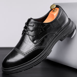 Mens Business Formal Leather Shoes Breathable Security Lace-Up Style round Toe Rubber Outsole Ultrafine Fiber Upper