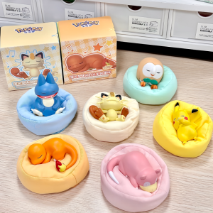 Bandai | In Stock PokéMon Casual Time Pikachu Slowpoke Rowlet Meowth Charmander Sleeping Anime Figures Pvc Toy Desktop Decoration