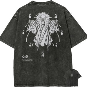 Bandai | Naruto Shinigami T Shirt Dead Demon Consuming Seal Vintage Acid Wash Streetwear Retro Anime Graphic Men Tees Breathable Top