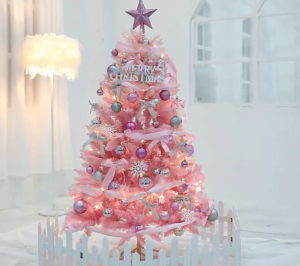 Christmas Tree 5FT/150CM Christmas Tree Set Pink Flocked Tree Christmas Decorations for home 2025
