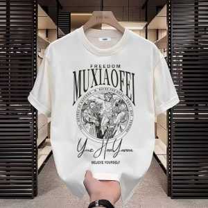 New Pure Cotton Short Sleeve T-Shirt Mens Summer Loose Casual Versatile Top Half Sleeve Youth Trend Breathable Printed round Neck