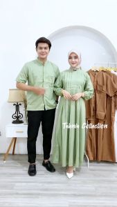 Setelan Baju Couple Gamis Maxy Dan Kemeja Pria CP Bahan Katun Toyobo Premium Tebal Standar Jumbo