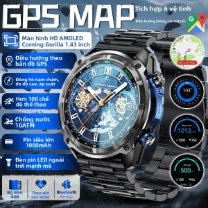 Đồng Hồ Thông Minh Quân Sự Nam Với Bản Đồ GPS Pin 1000mAh Chống Nước 10ATM Màn Hình AMOLED HD Bộ Nhớ 4G Thiết Bị Theo Dõi Thể Dục Thể Thao