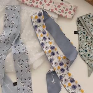 ผ้าผูกผม ผ้าพันคอไหมพิมพ์ ลายดอกไม้ ผ้ามัดผม โพกหัว เนคไทด์