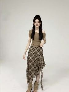 La Chapelle | Irregular Check A-Line Long Skirt