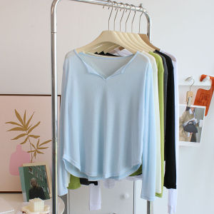 Lightweight Loose Long Sleeve Half Open Collar Dance Yoga Top Womens Summer Sun Protection Shirt Cover up T-Shirt