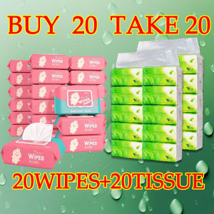 Combo 40 Packs Baby Wipes (20 Packs) And Tissue (20 Packs) tissue Facial paper and wipes for baby