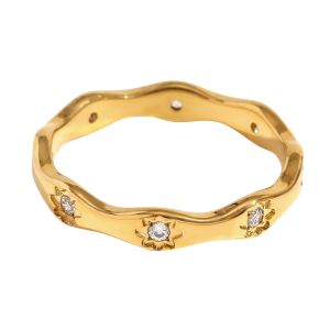 Wave Star Diamond Gold Ring • Waterproof Non-Fade Tarnish • 18K Gold Plated 316L Stainless Titanium Steel Fashion For Women Men RG437 Solis Jewelry