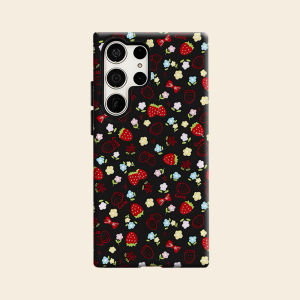 Black Strawberry Doodle Luxury Fashion Full Lens Protective Case for Samsung Galaxy S26 S25 S24 A56 A36 Plus Ultra